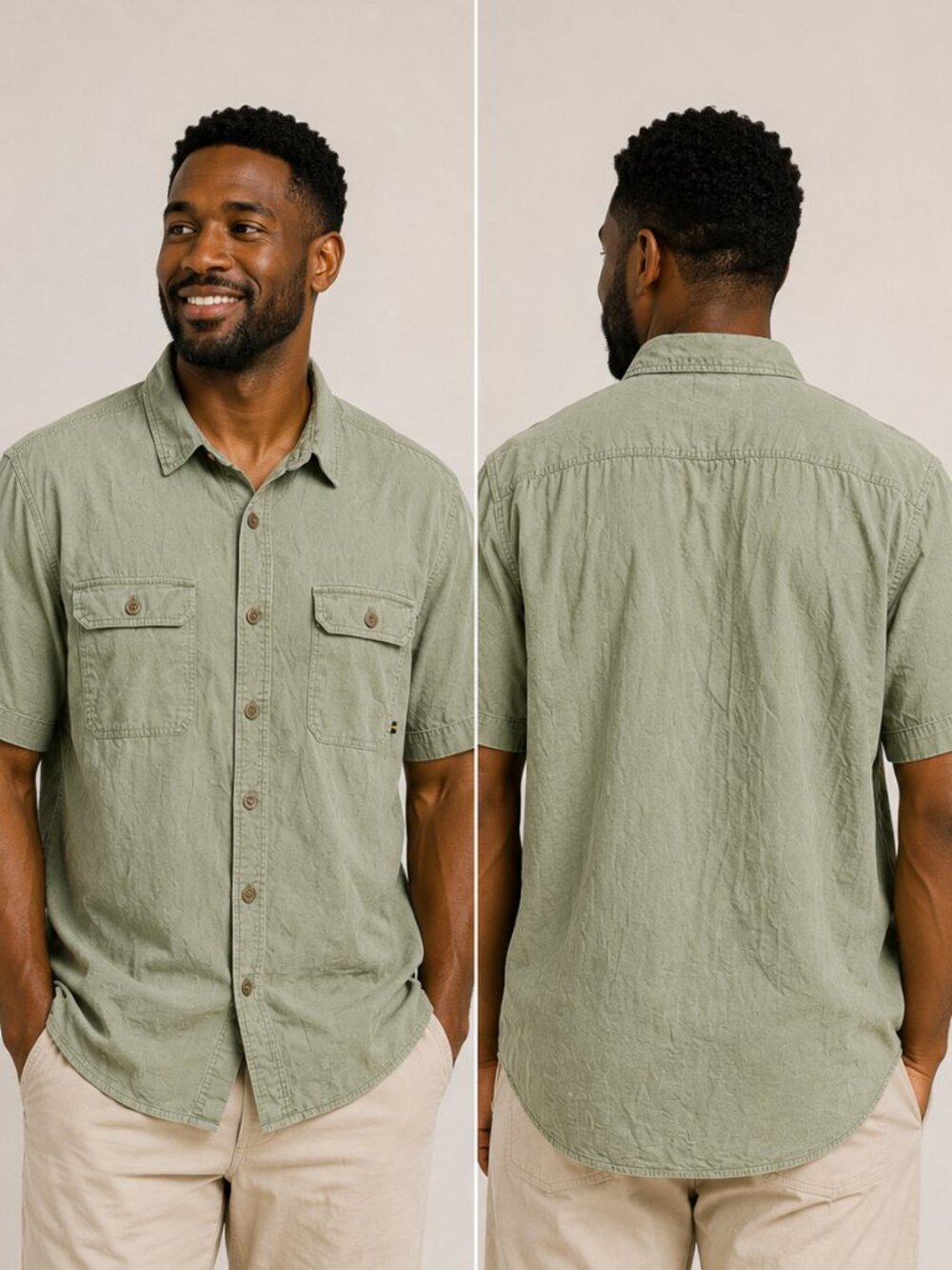 Sierra Designs Men's XL Green Short Sleeve Button-Up Hiking Outdoor Trail Shirt